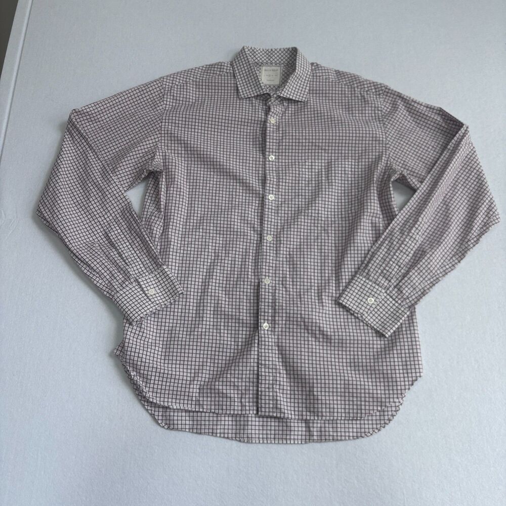 Billy Reid Button Down Shirt Mens L White Red Standard Cut Long Sleeve Cotton